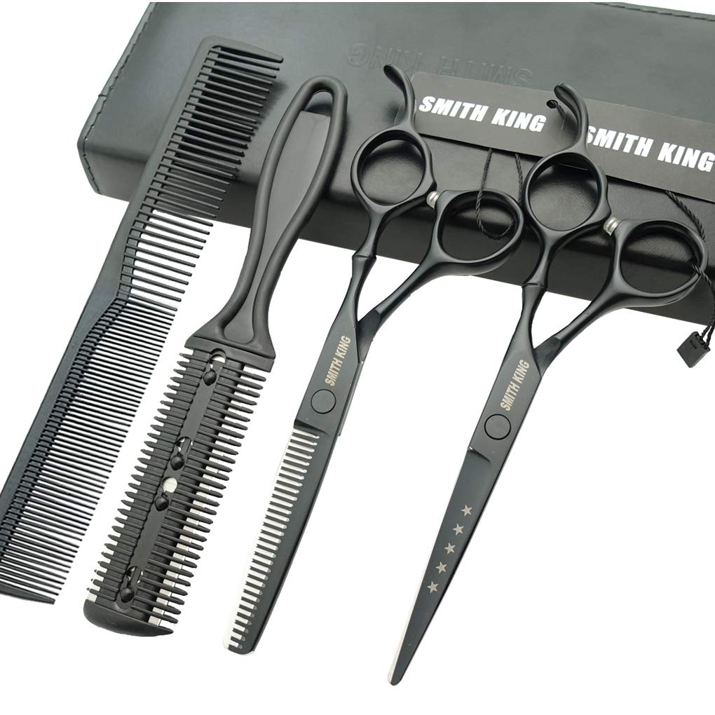 Smithking 6-inch hair cutting scissors set with matte black finish and combs for quick styling