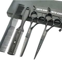 Smithking 6-inch hair cutting scissors set with matte black finish and combs for quick styling