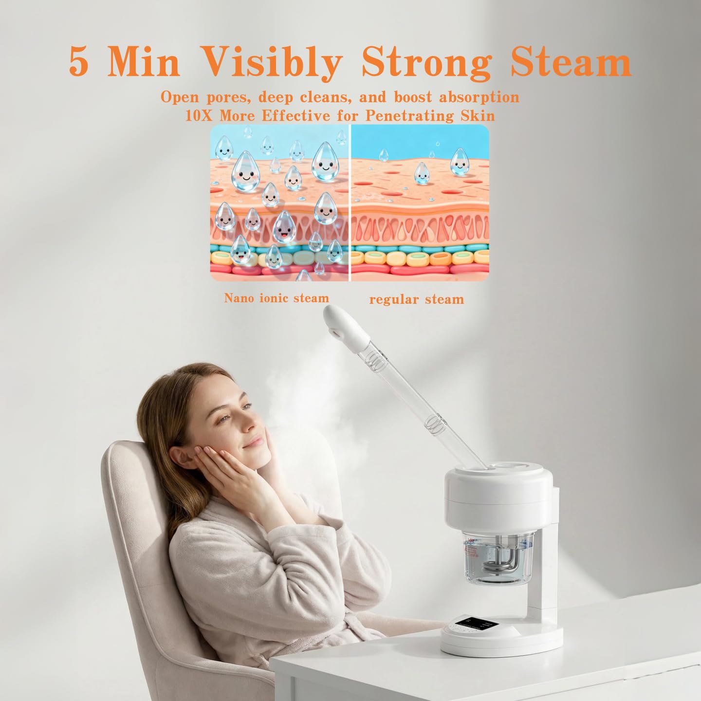 Smldsibe steamer with detachable extension sleeve enables convenient positioning.