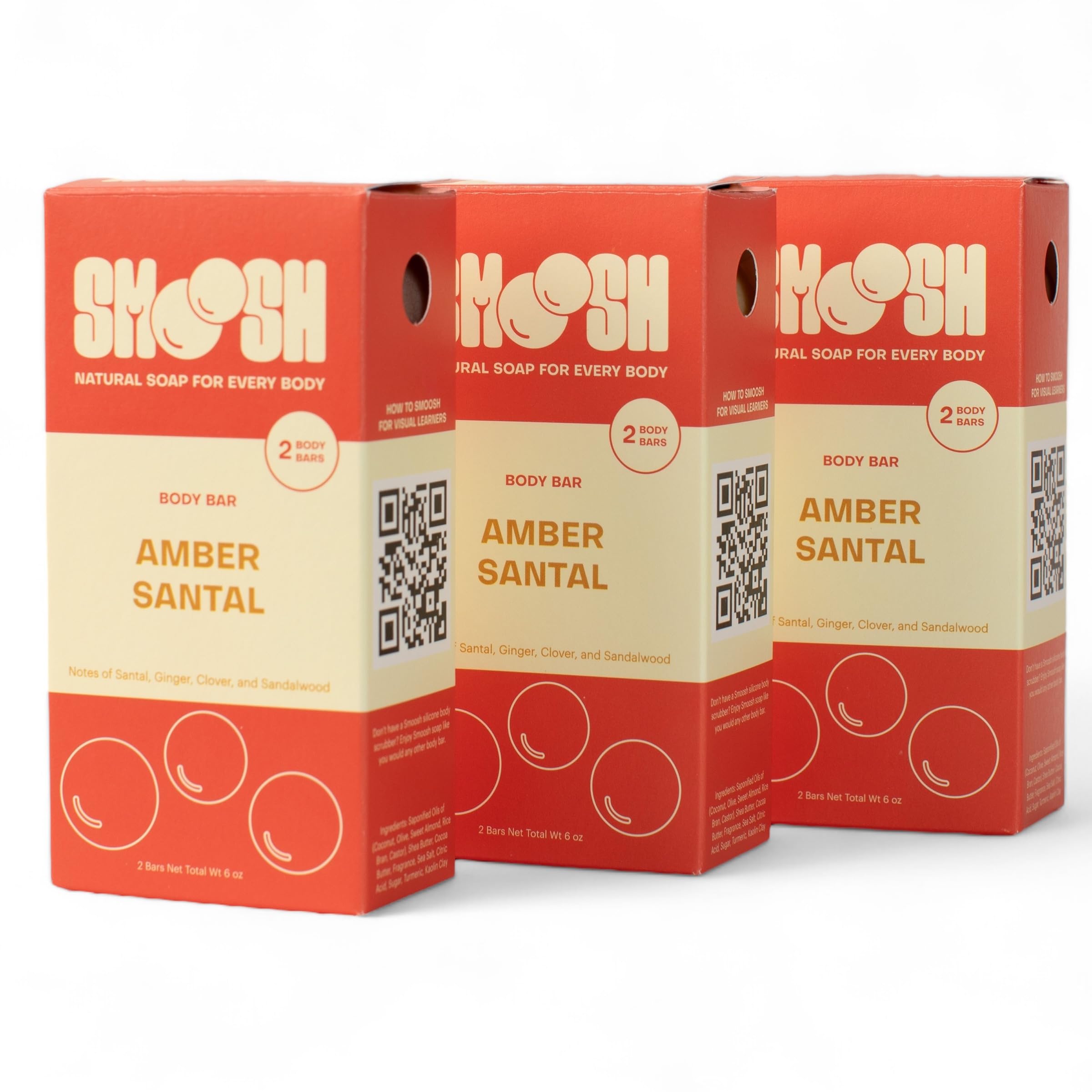 Smoosh Amber Santal bar 6-pack on display for easy gifting.