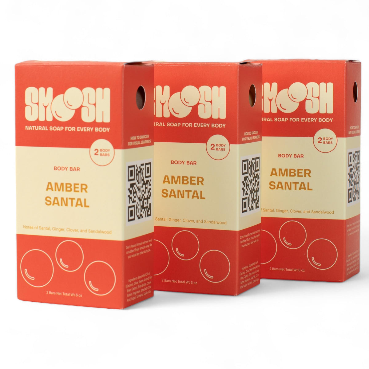 Smoosh Amber Santal bar 6-pack on display for easy gifting.