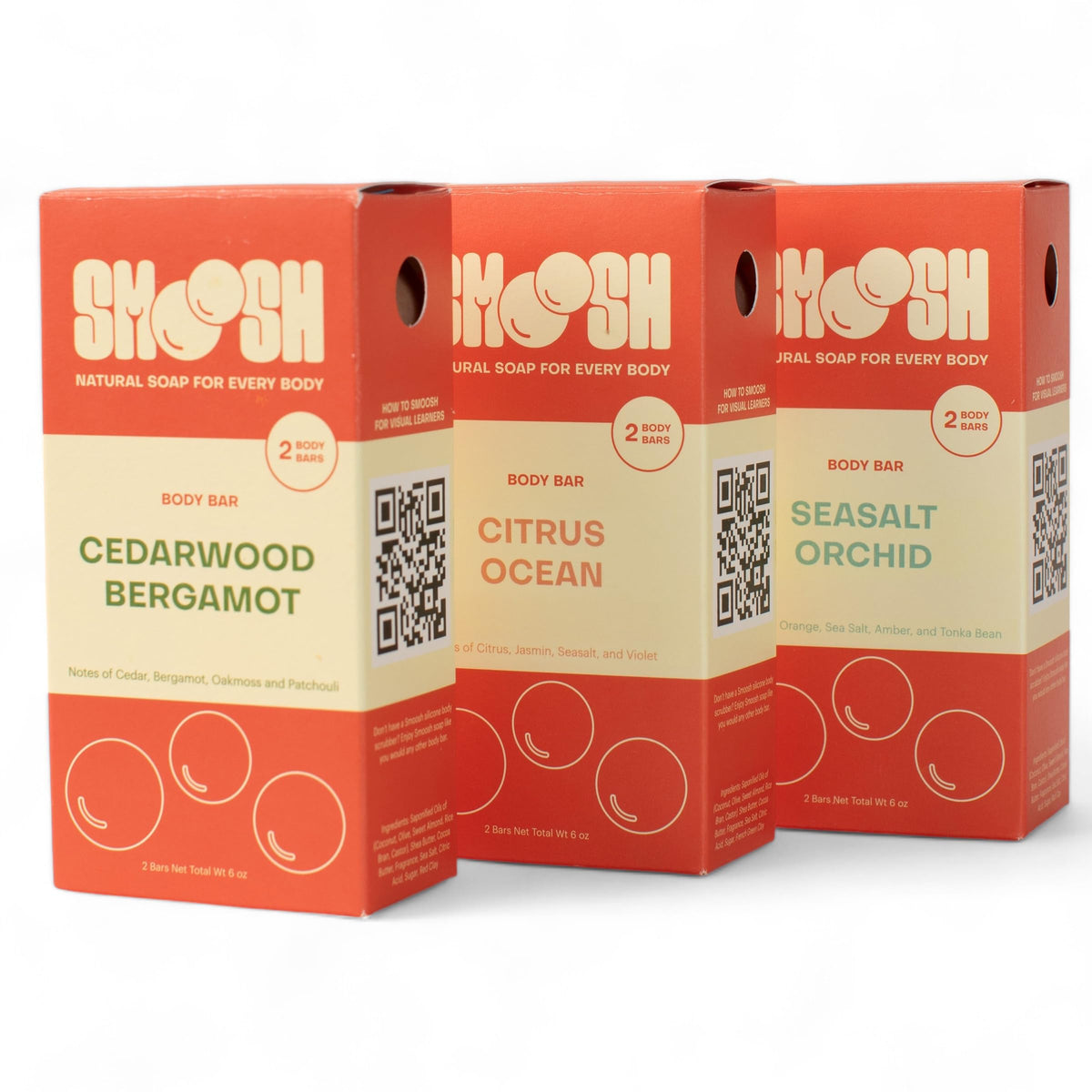 Smoosh Cedarwood Bergamot bar soap close-up highlighting earthy aroma for daily cleansing.