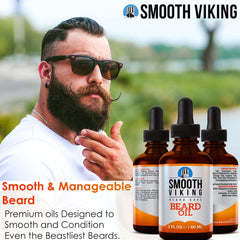 Beard appears glossy after applying Smooth Viking Beard Oil.