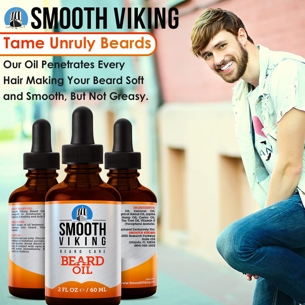 Label highlights argan and natural oils in Smooth Viking Beard Oil.
