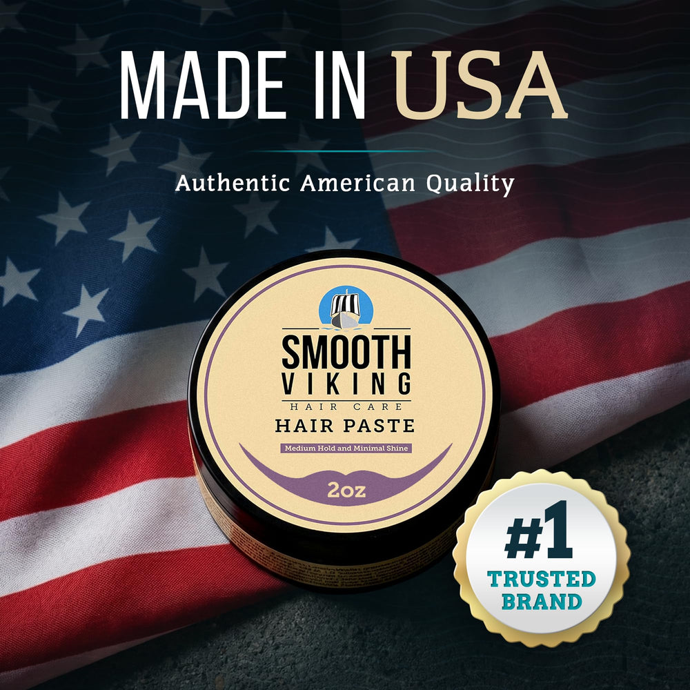 Hands applying Smooth Viking Hair Paste for effortless at-home styling.