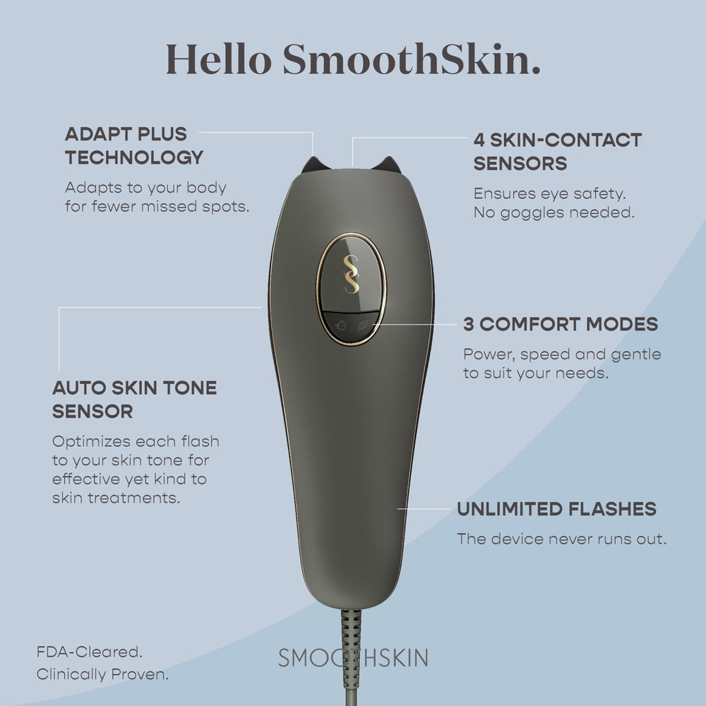 SmoothSkin Pure Adapt Green IPL device positioned on the face for treatment at home