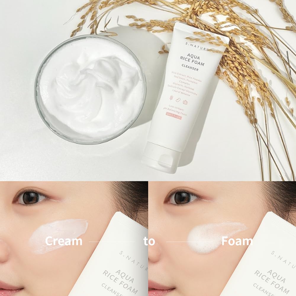 S.NATURE Aqua Rice Foam Cleanser pump bottle for easy daily use