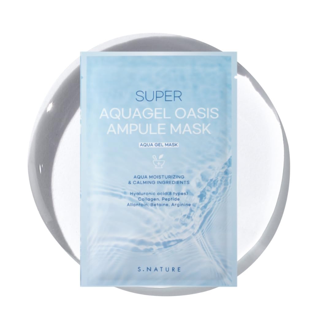 S.NATURE Aquagel Oasis Ampule Mask packaging highlights vegan formula for a clean beauty routine.