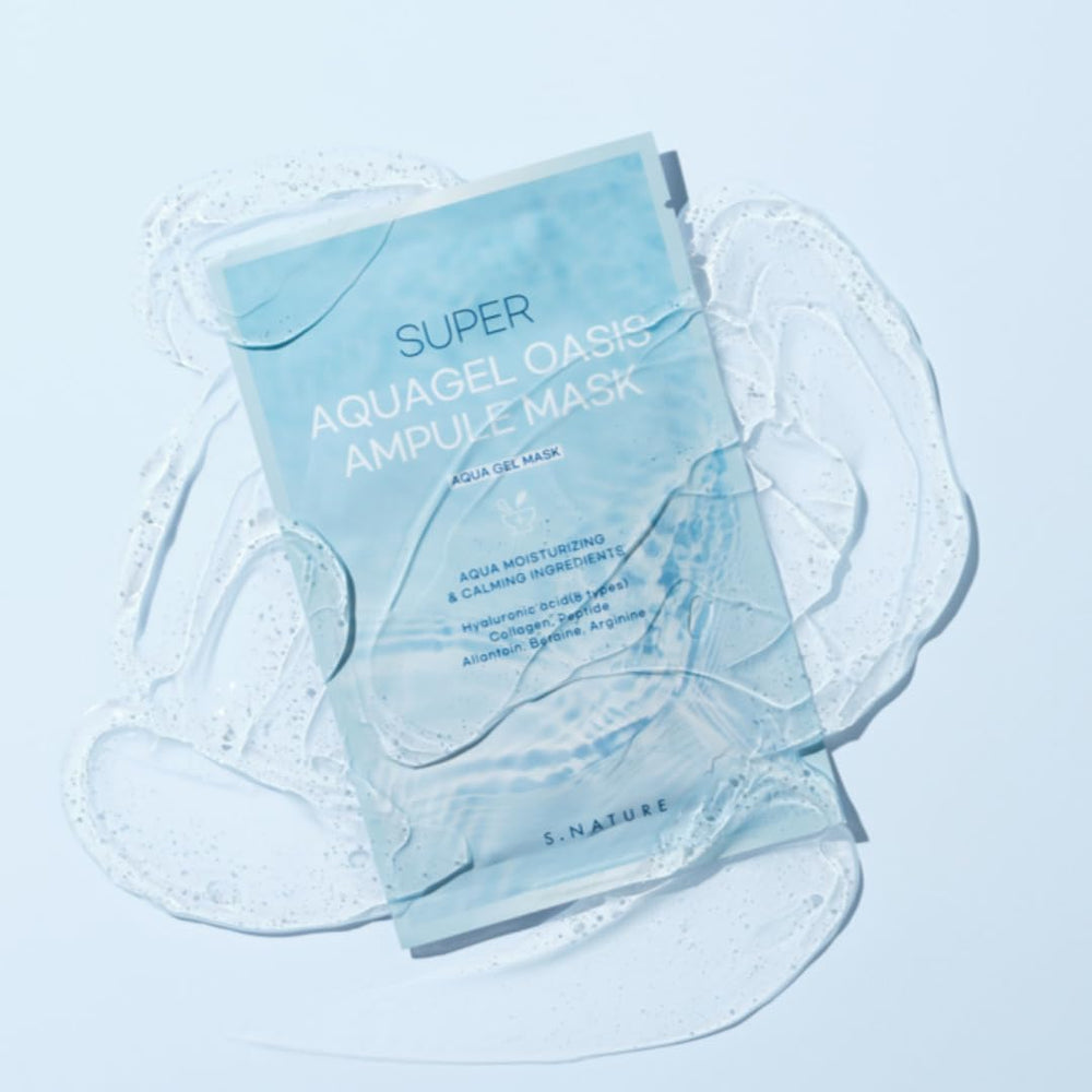 Sheet application of S.NATURE Aquagel Oasis Ampule Mask demonstrates a highly adherent texture for comfortable wear.