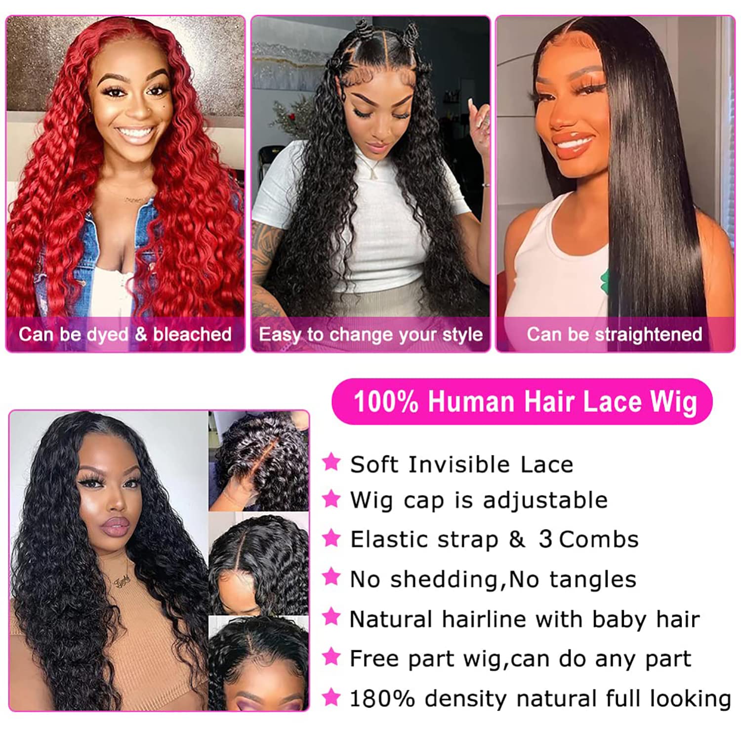 SNJON Water wave wig offers middle or side part versatility.
