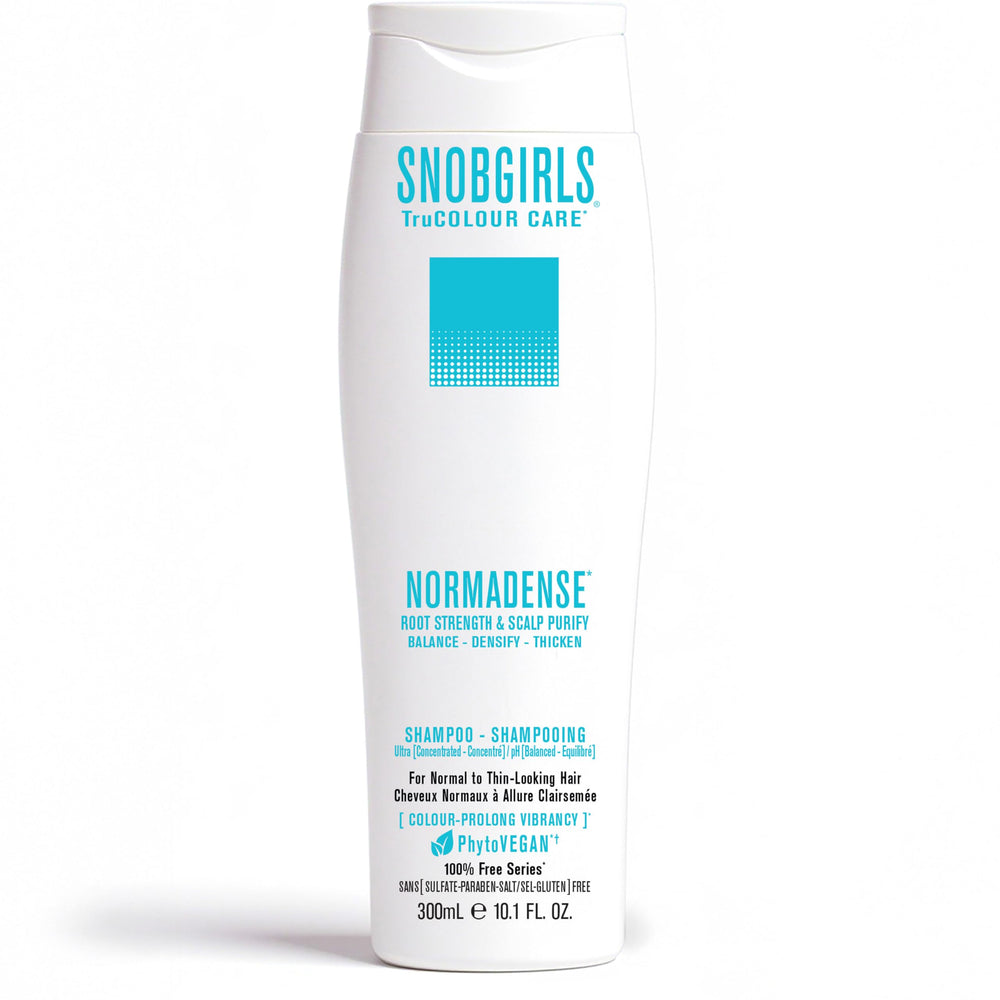 SNOB GIRLS Normadense 2 bottle pour demonstrates volumizing effect for fine hair.