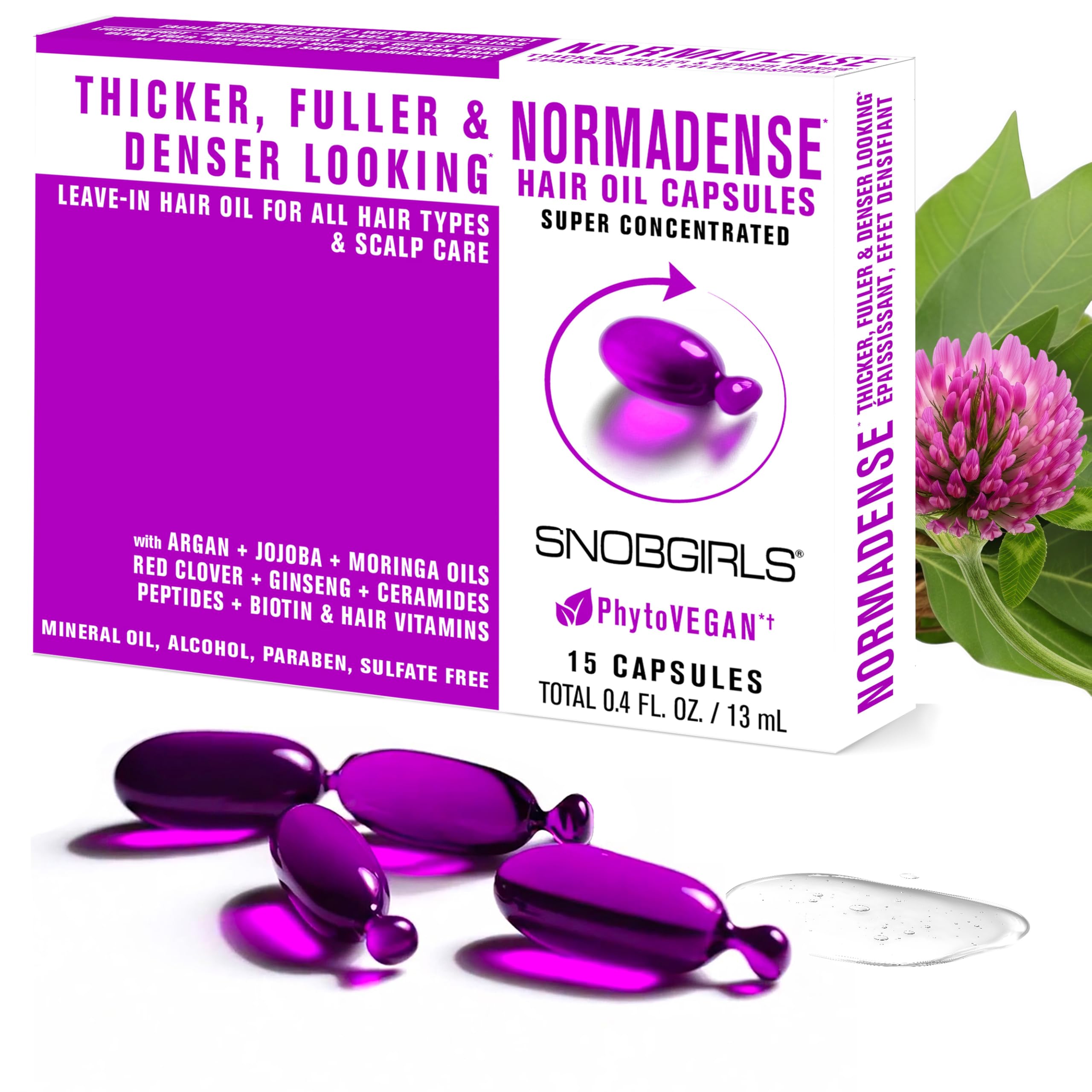 SNOB GIRLS NORMADENSE bottle pour showing precise dosage for fuller-looking hair