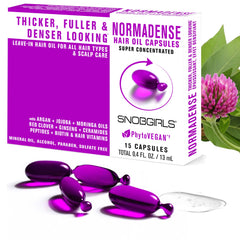 SNOB GIRLS NORMADENSE bottle pour showing precise dosage for fuller-looking hair