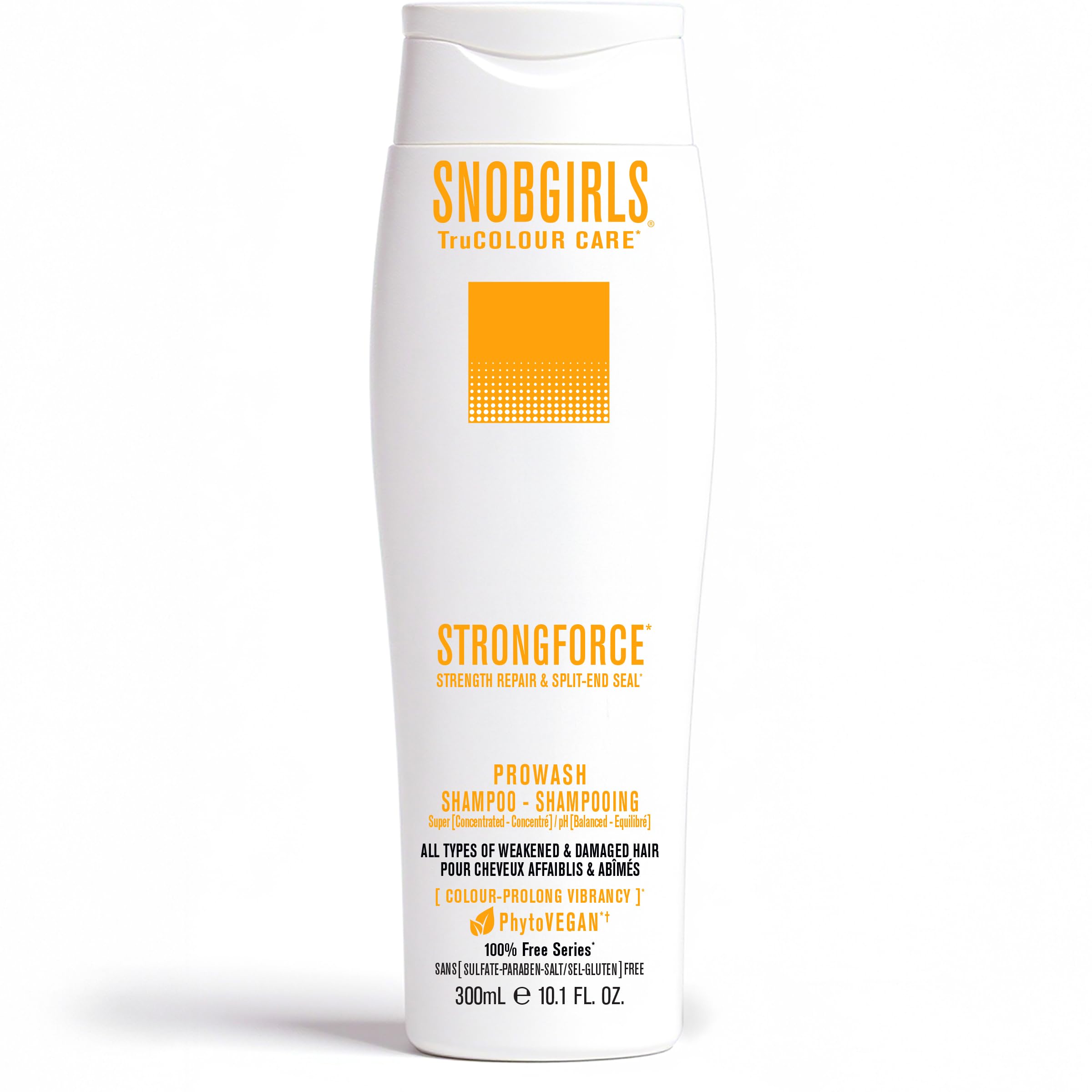 SNOB GIRLS StrongForce shampoo bottle protecting damaged hair during daily use
