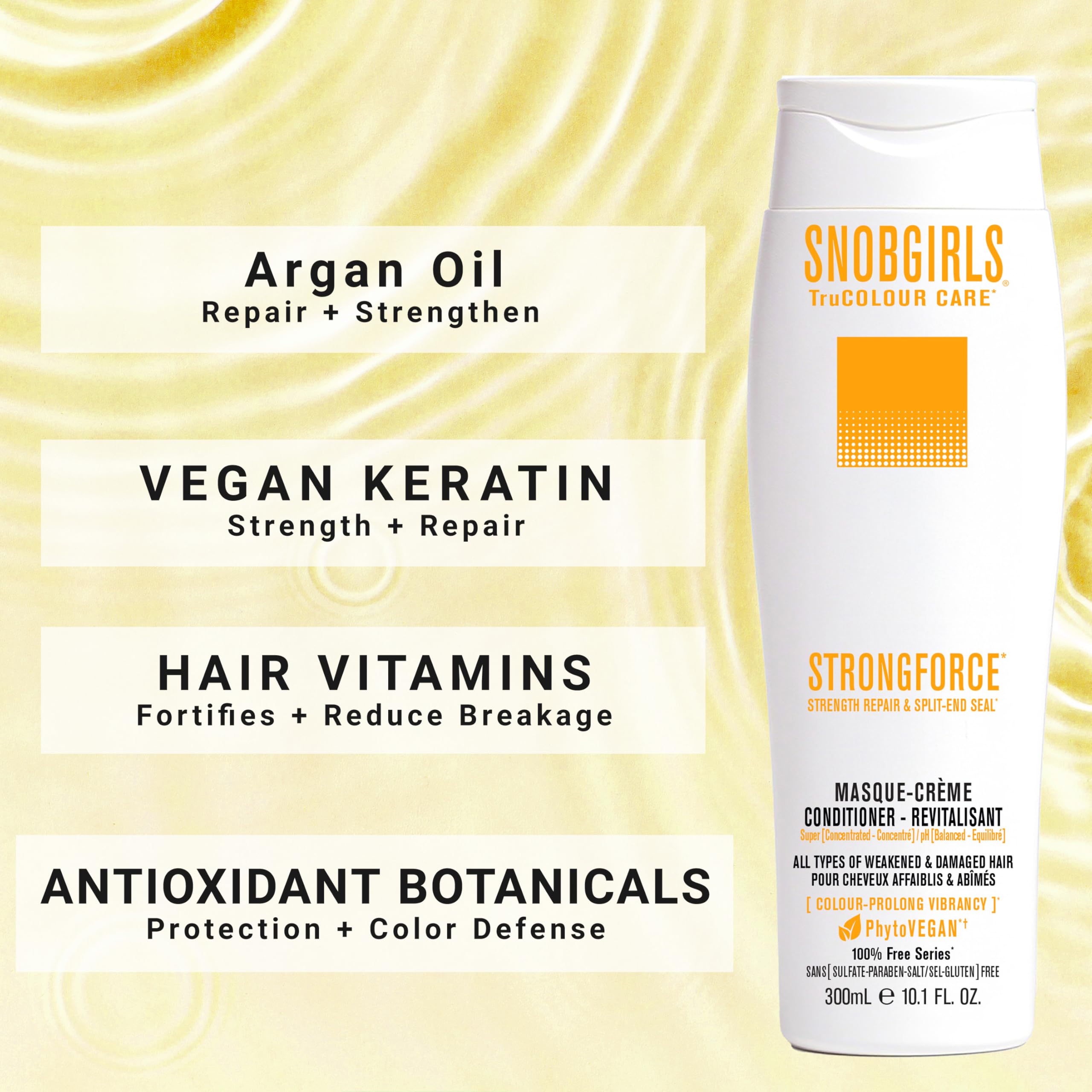 SNOB GIRLS StrongForce shampoo hair vitamins illustrate nourishing nutrients for healthier strands