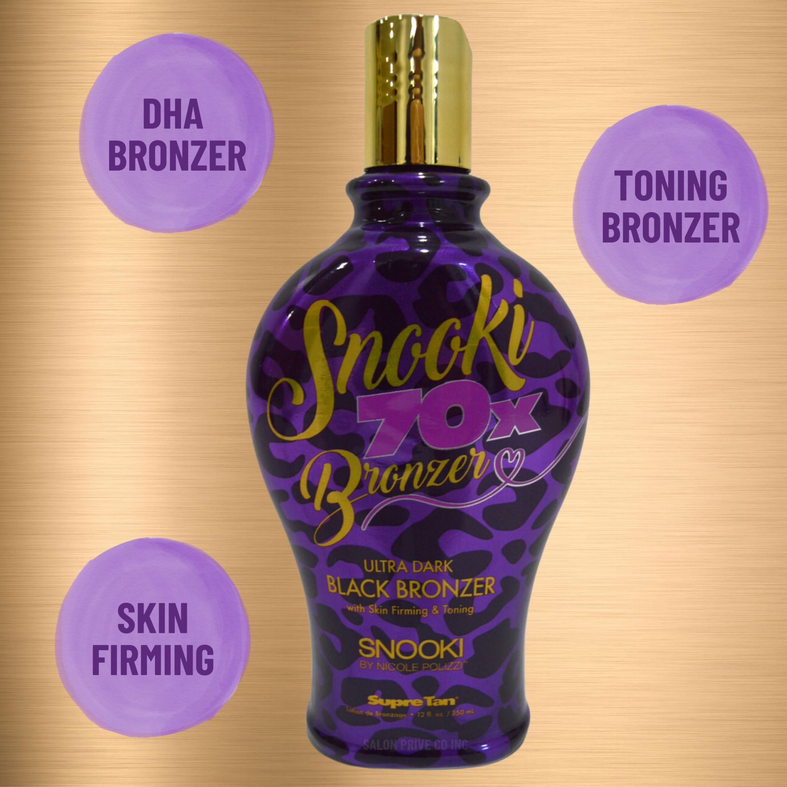 Snooki Ultra Dark 70X packaging label highlights paraben-free and gluten-free formulas.