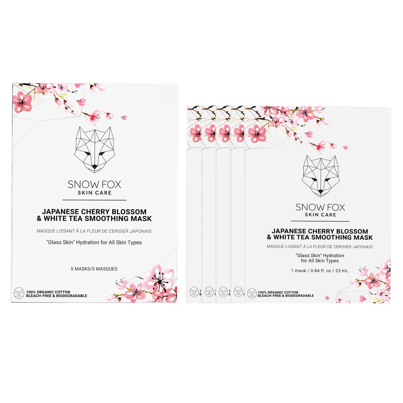 Snow Fox mask packaging with natural ingredients for at-home spa prep