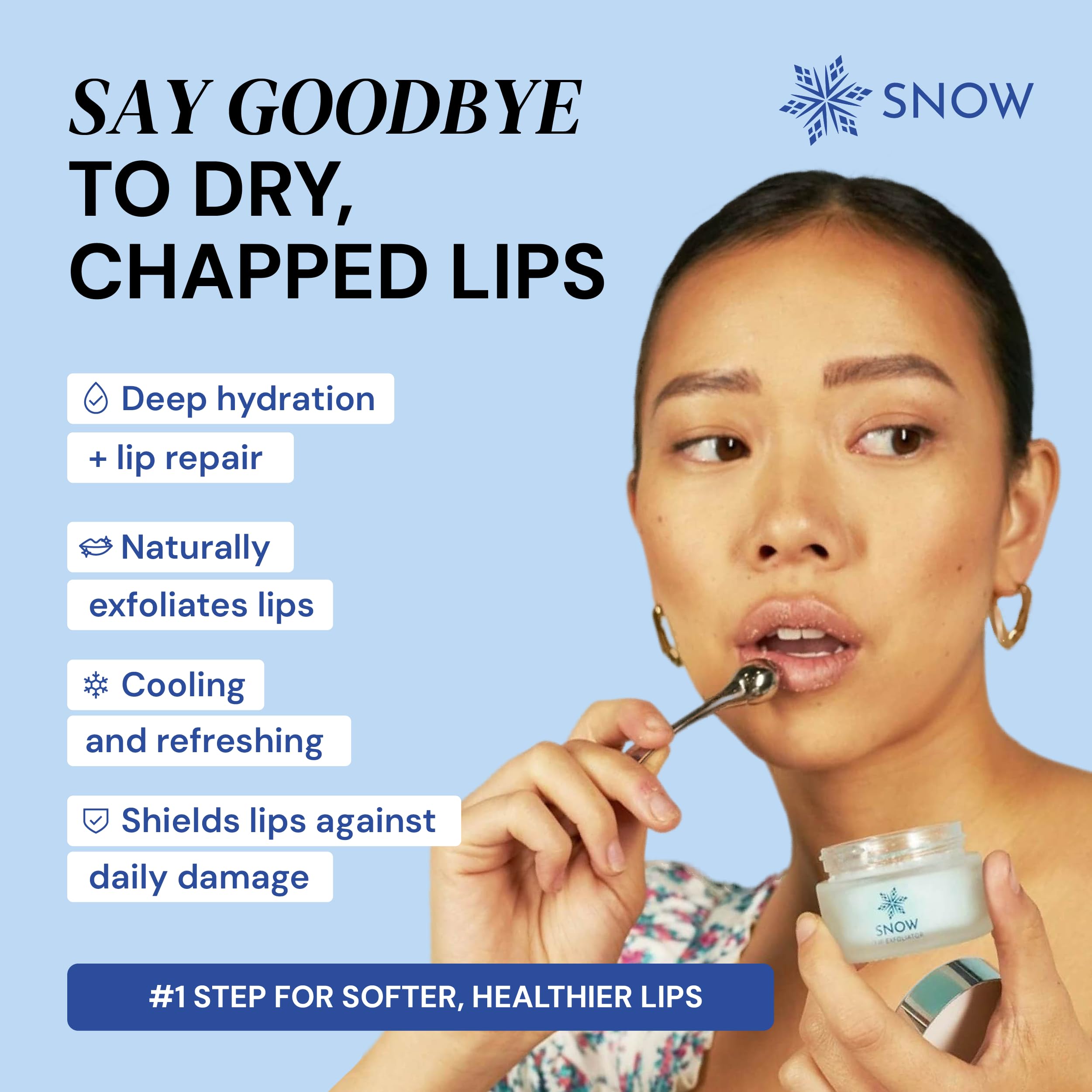 SNOW lip scrub close-up shows sugar crystals for gentle exfoliation