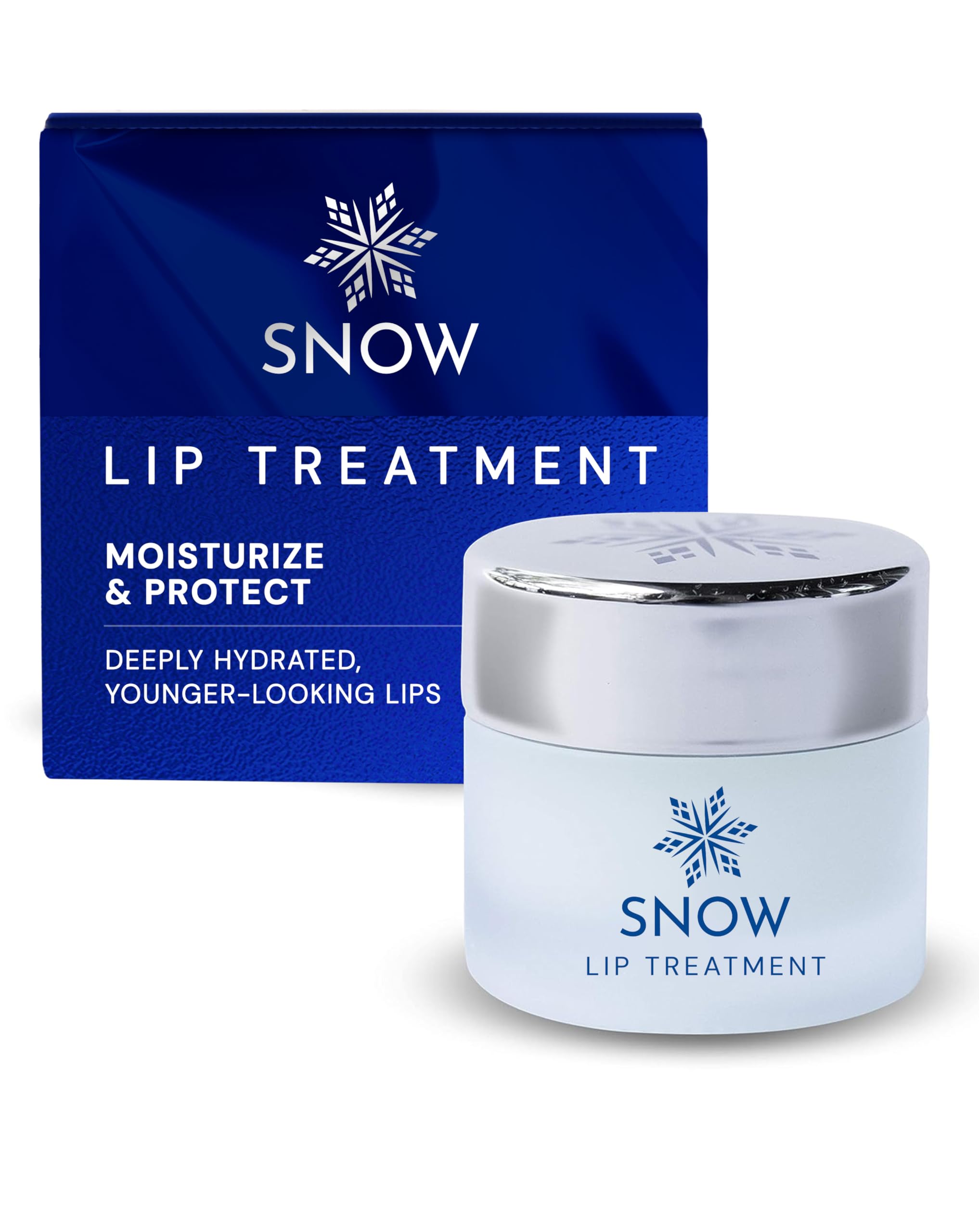 SNOW Overnight Lip Treatment jar on lips delivering deep hydration and smoothness