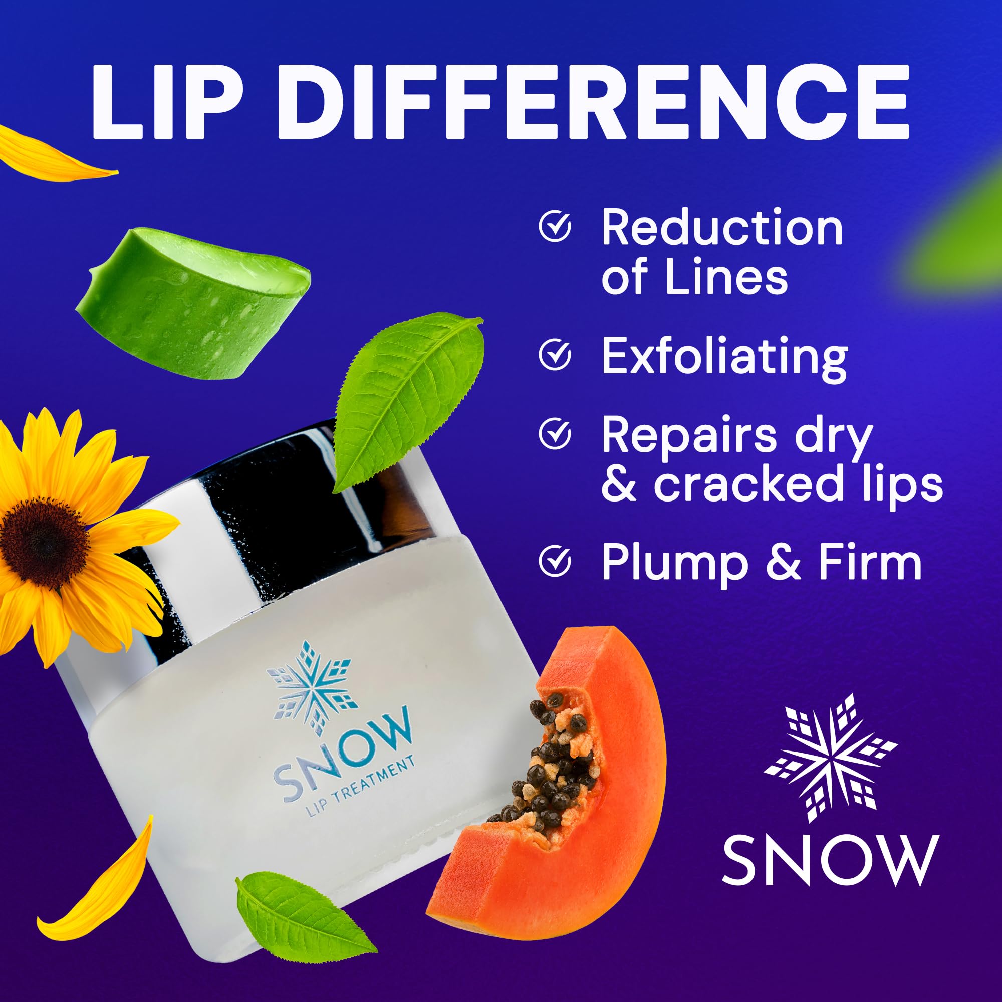 SNOW sulfate-free lip balm tube emphasizing a clean formula for sensitive lips