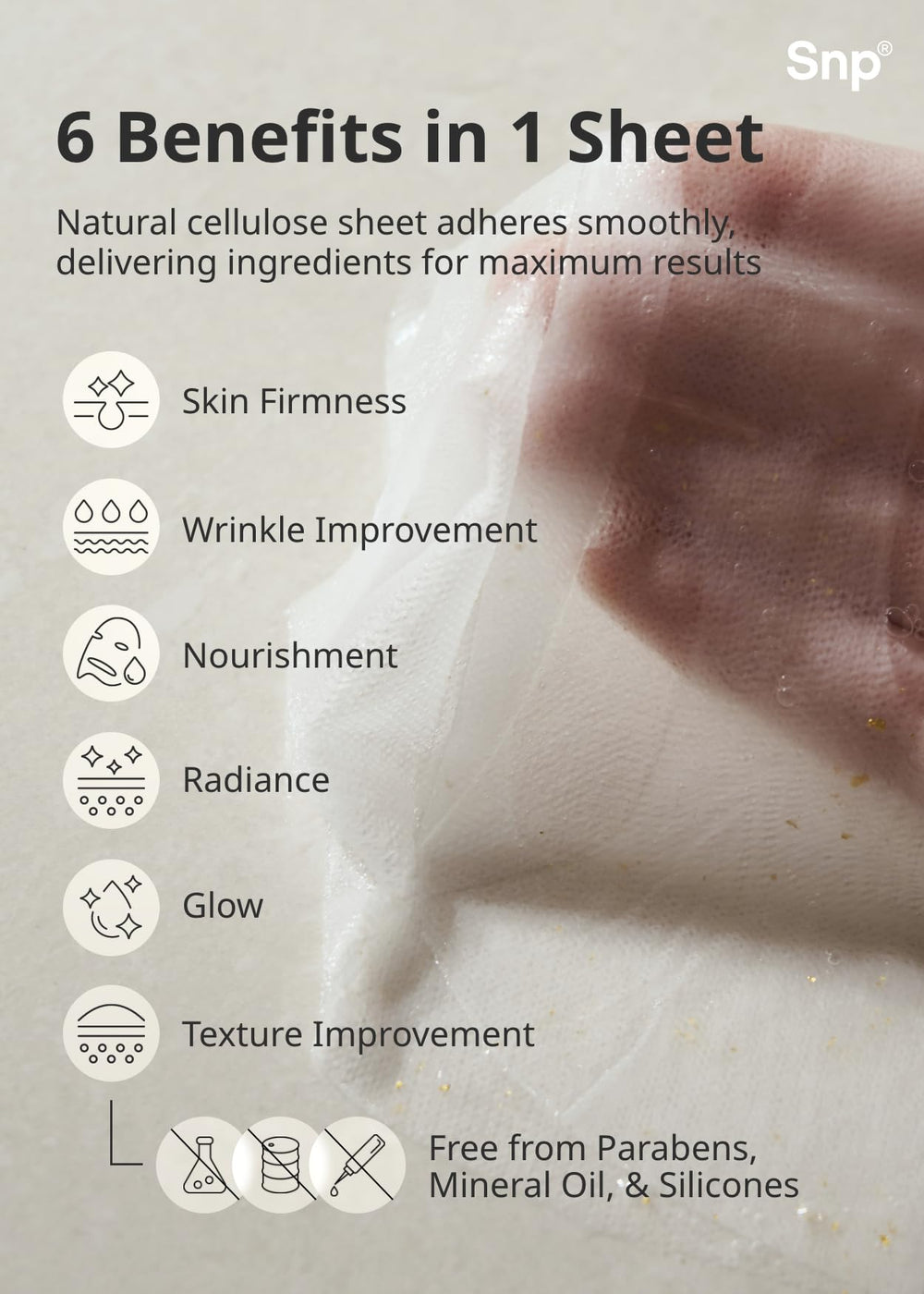 SNP 1000mg Collagen and 24K Gold mask 24K gold detail adds luxurious premium vibe
