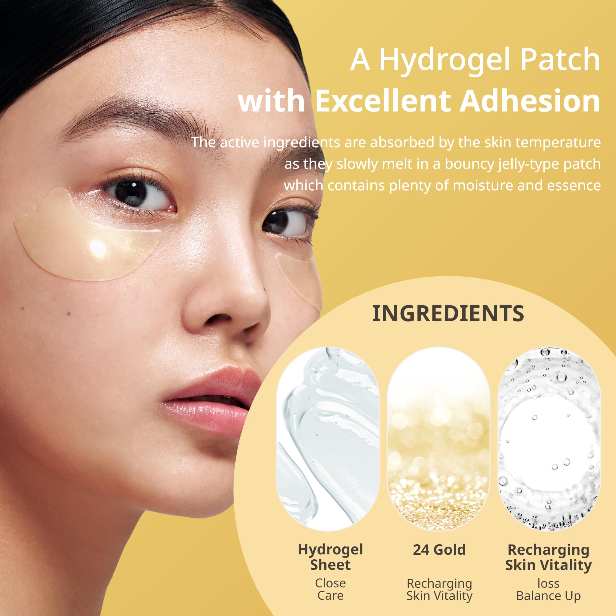 SNP 24K Gold Eye Patch Closeup highlights gold-infused formula for potential firming.