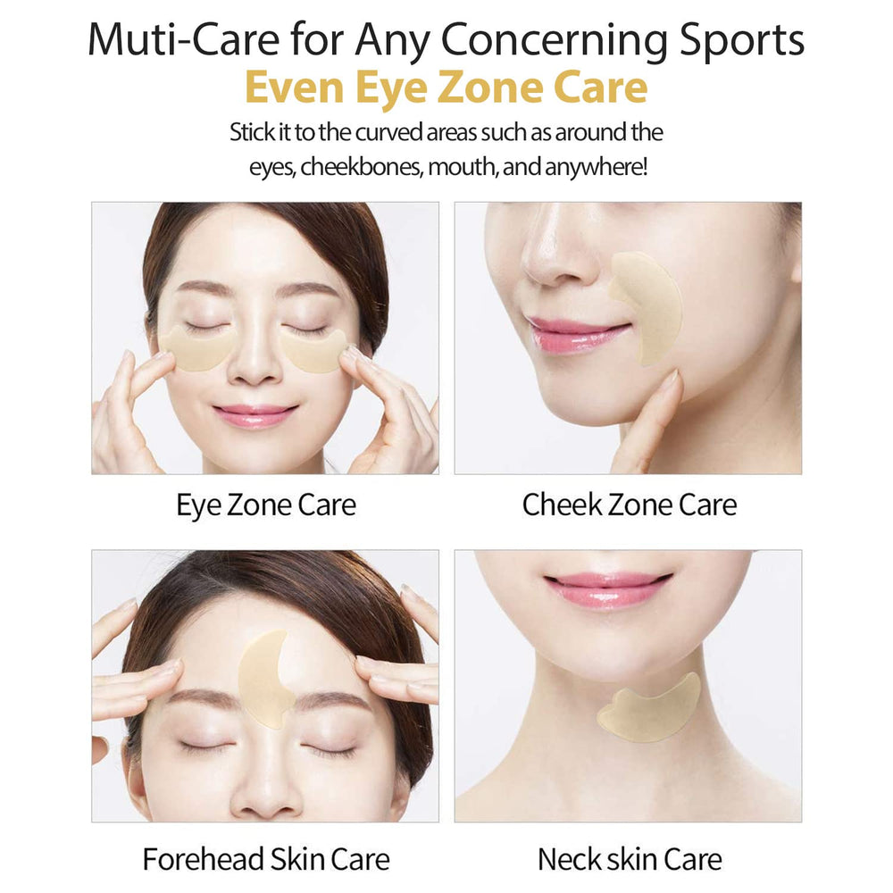 SNP 24K Gold Eye Patch on Cheek shows soothing hydration and puffiness care.