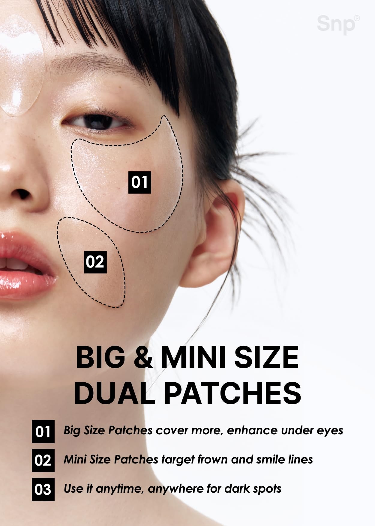 SNP 99% Glutathione Eye Patch with citrus extracts brightens and smooths dull areas.