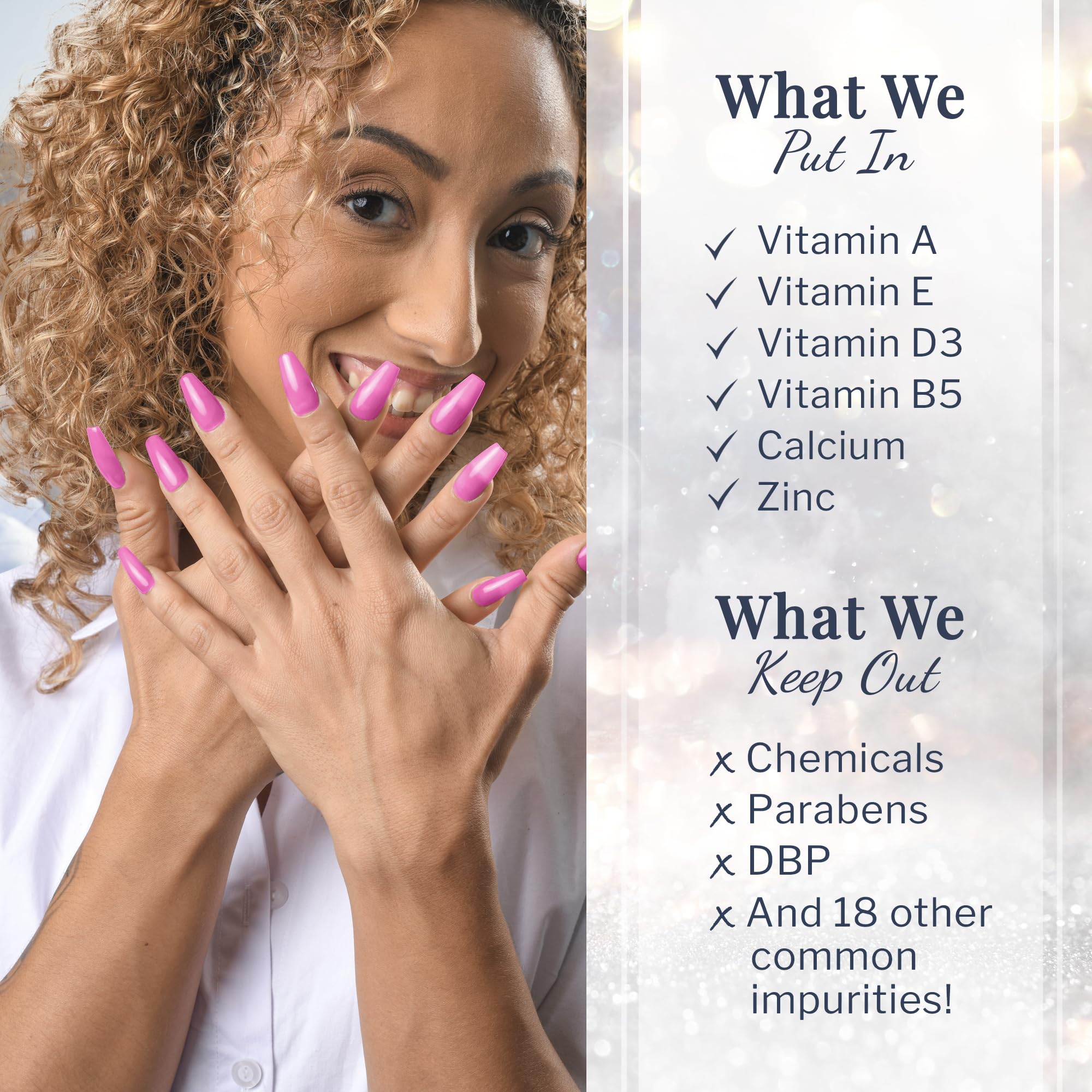 Long-lasting SNS dip color up to 14 days on nails.