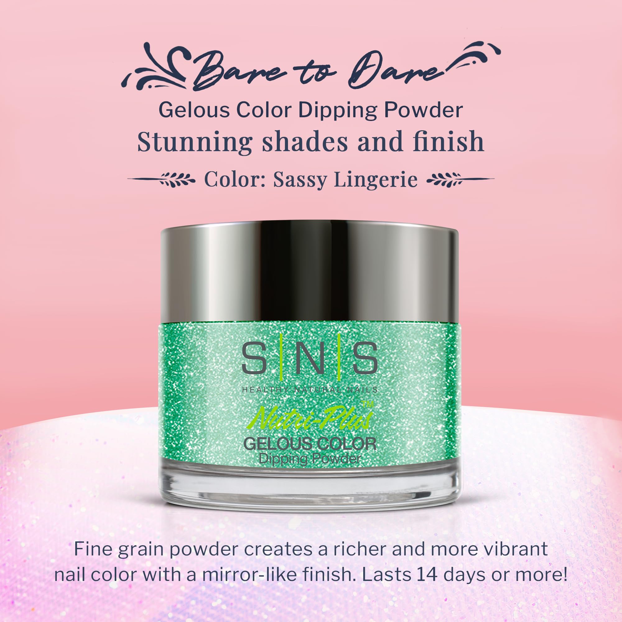 SNS Healthy Natural Nails Sassy Lingerie application shows easy dip for a smooth finish