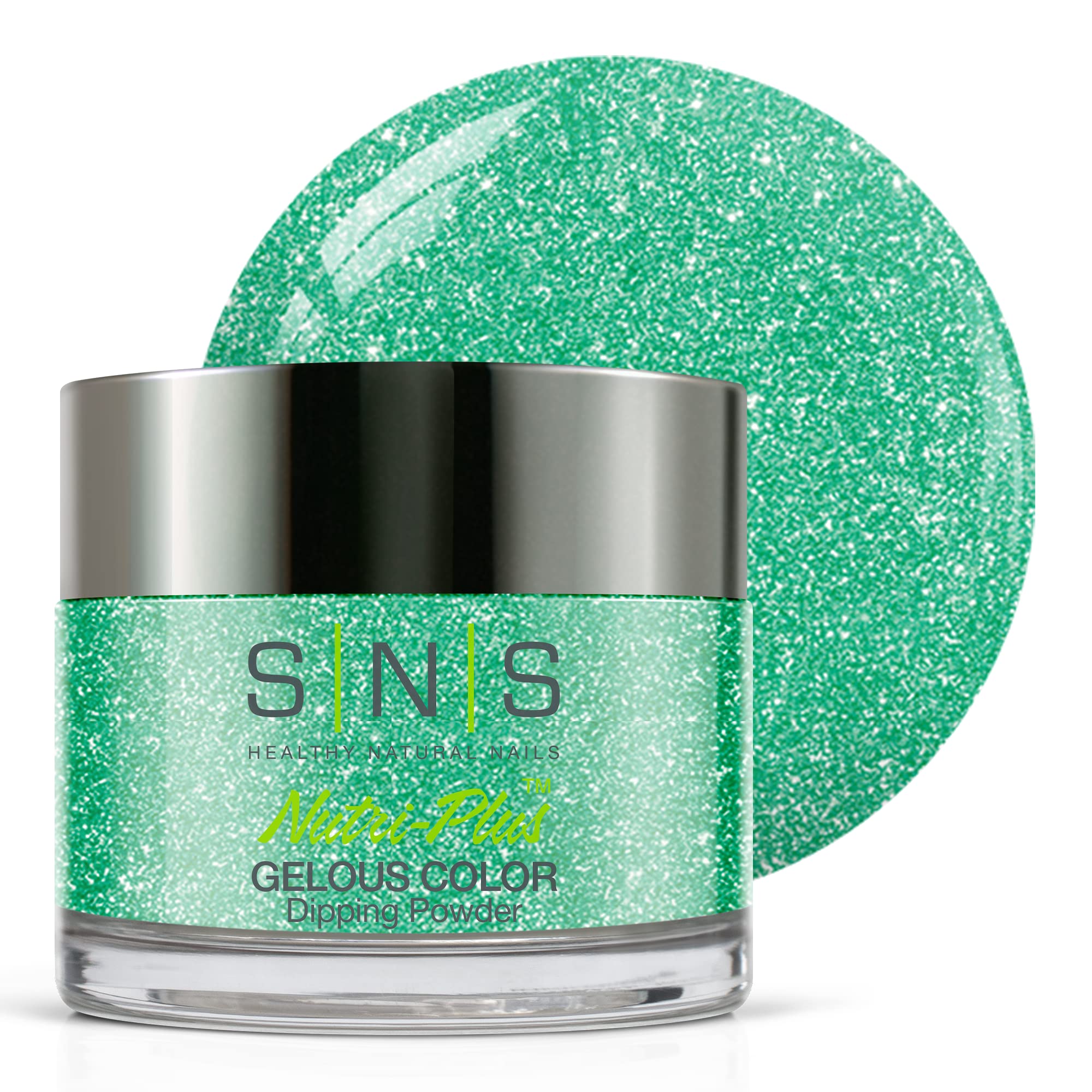 SNS Healthy Natural Nails Sassy Lingerie green shimmer jar for vibrant at-home color