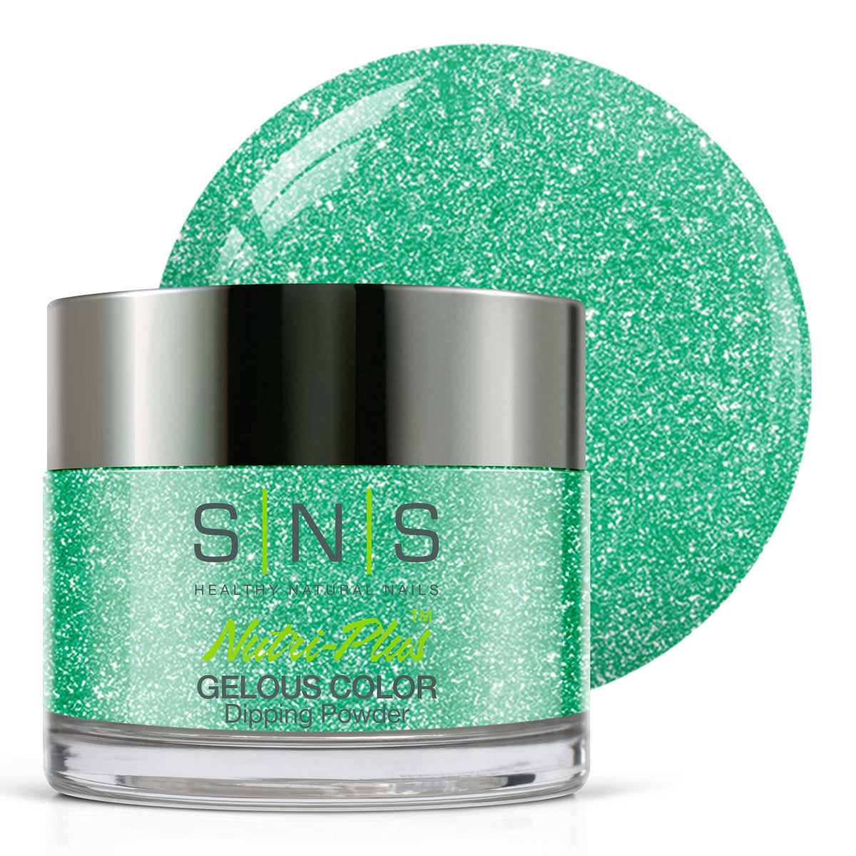 SNS Healthy Natural Nails Sassy Lingerie green shimmer jar for vibrant at-home color
