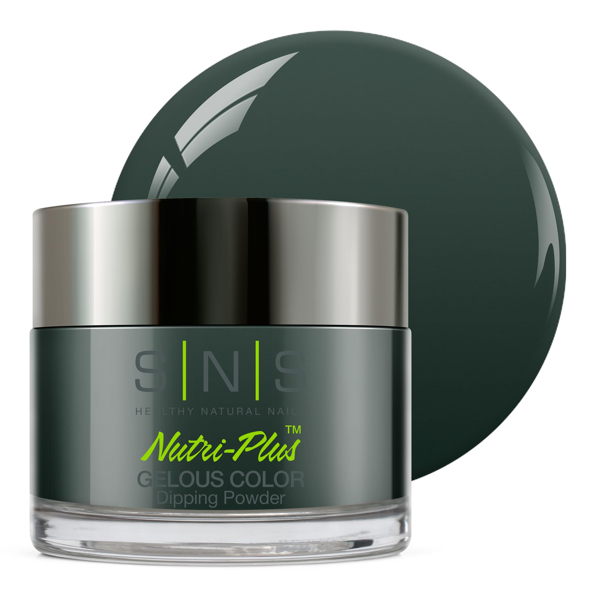 SNS Holidazzle Fir Tree bottle shows rich green dip powder for vibrant holiday nails