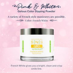 SNS Nail Dip Powder French White on nails shows durable, glossy finish at home.