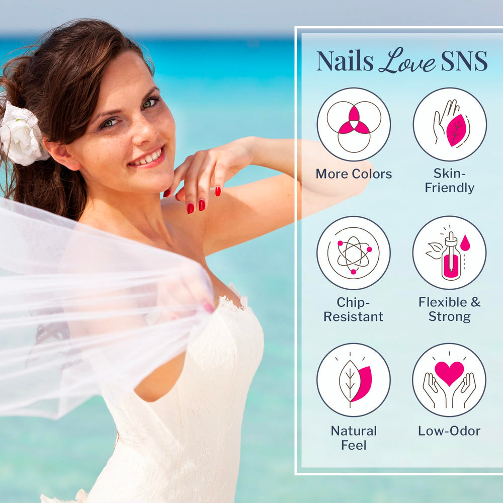 SNS Destination Wedding Collection close-up on jar lid, showing premium fine grain powder and rich color.