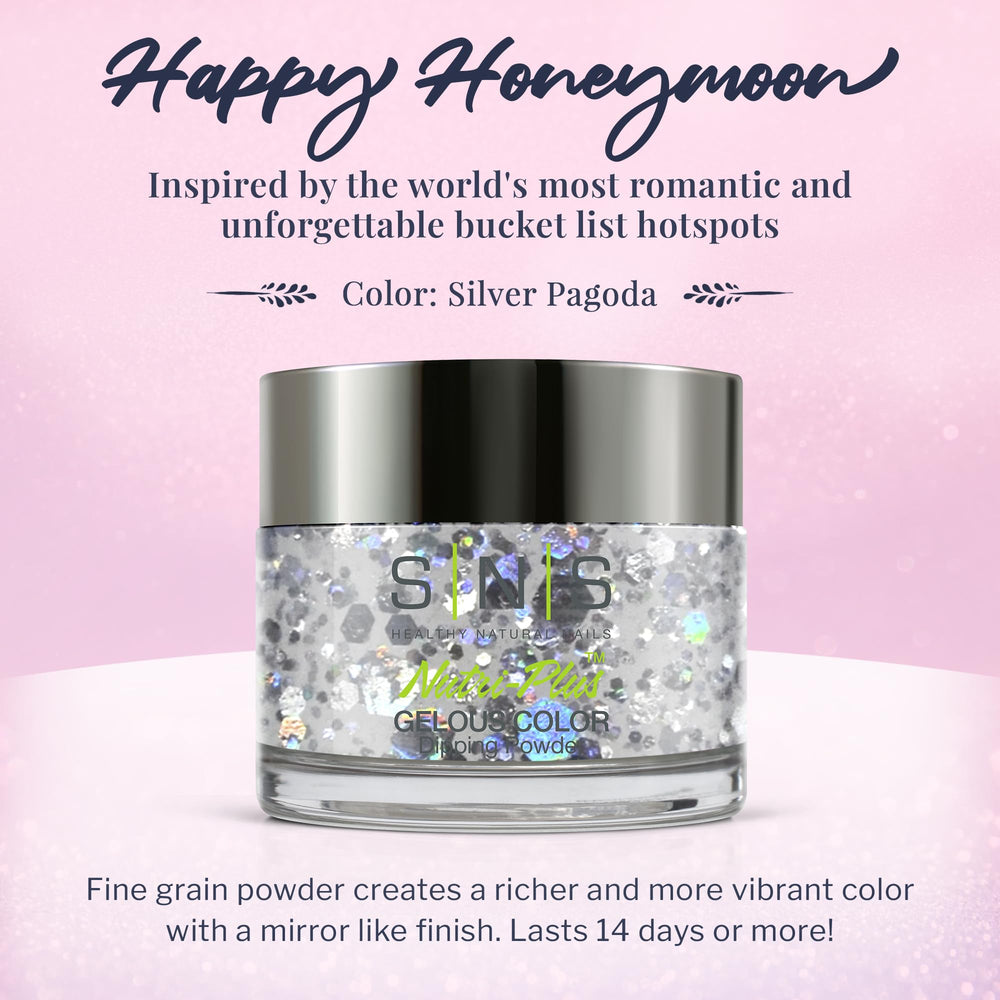 SNS Silver Pagoda swatch on nail displays rich color and shimmer