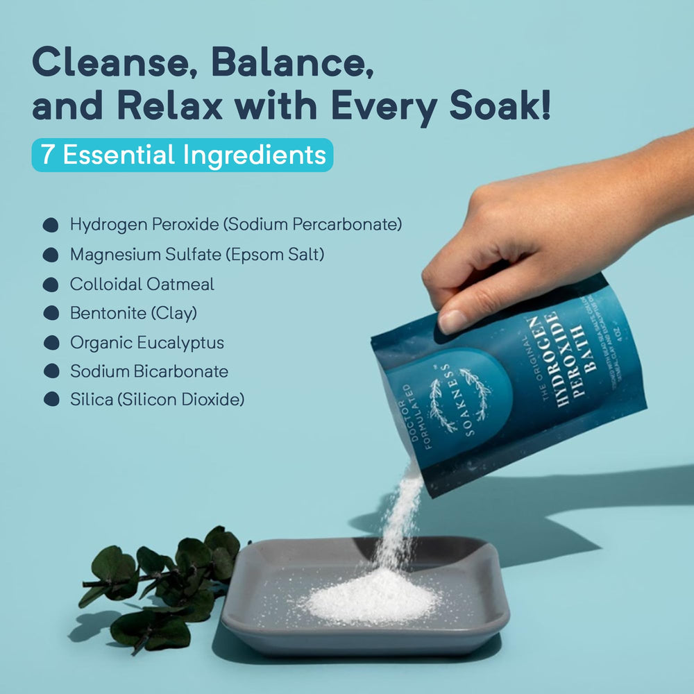 Soakness USA-made patented bath salts pack showing premium minerals