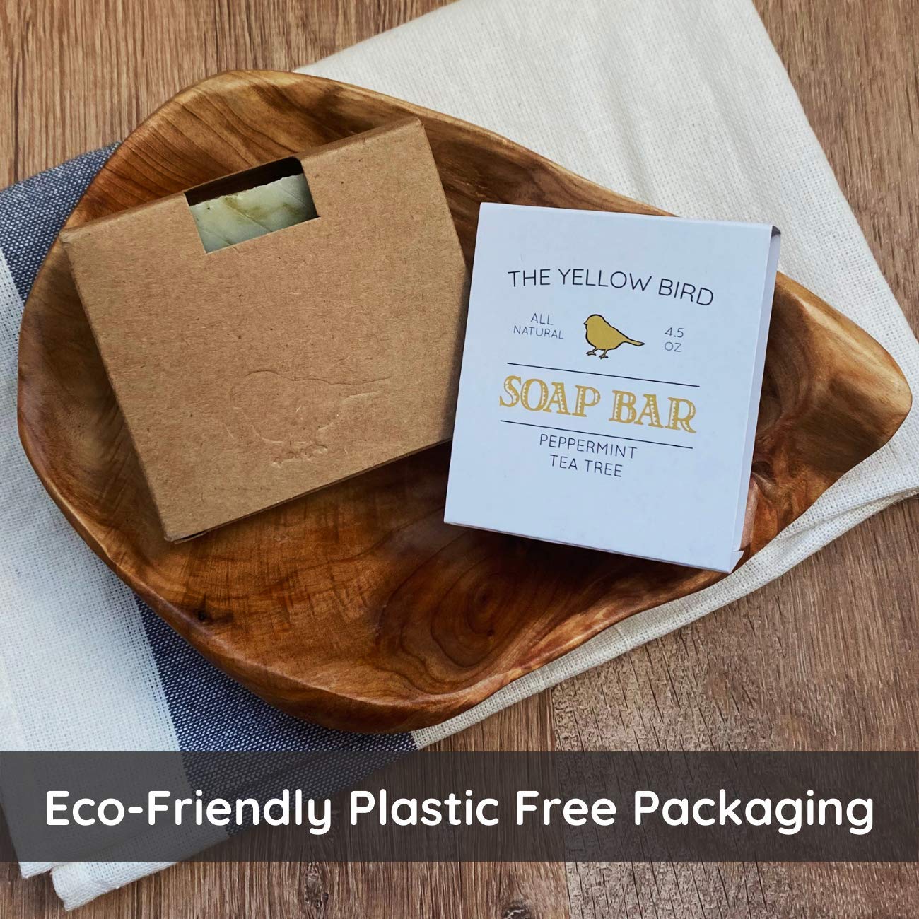 The Yellow Bird Peppermint Tea Tree Soap Bar - back view, natural ingredients for everyday skincare.