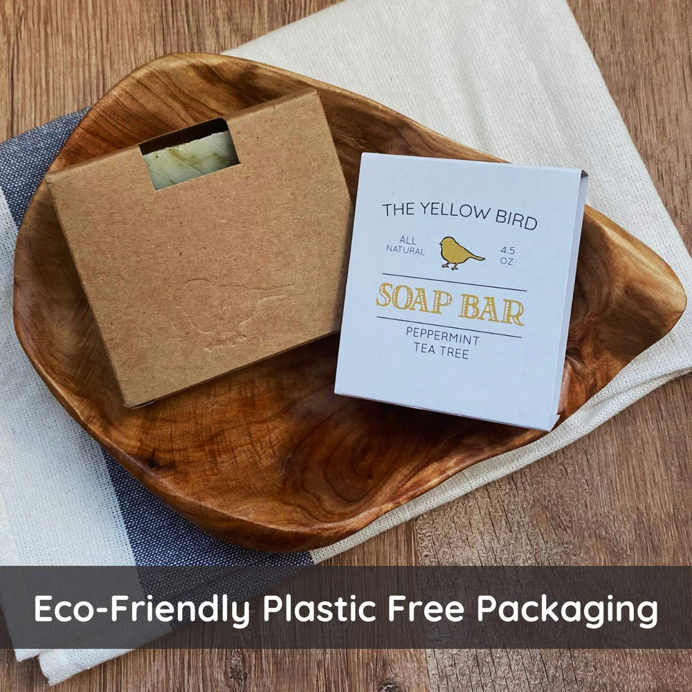 The Yellow Bird Peppermint Tea Tree Soap Bar - back view, natural ingredients for everyday skincare.