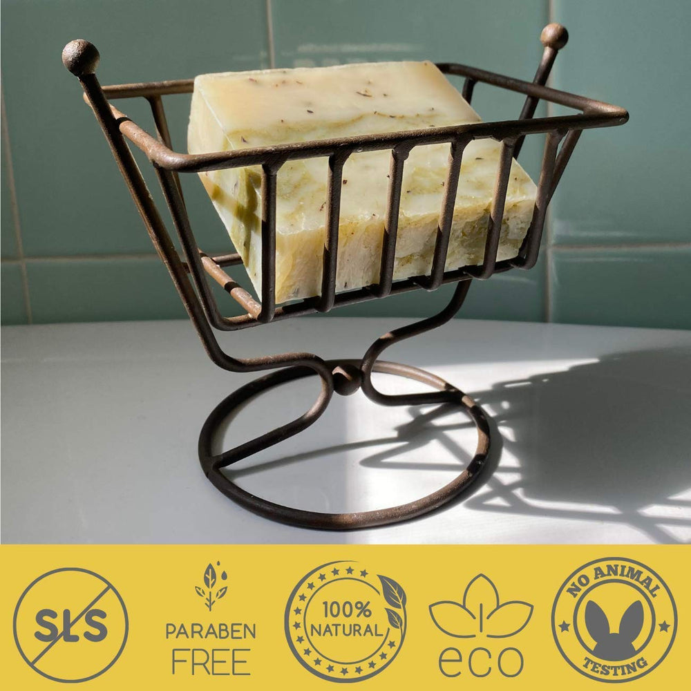 The Yellow Bird Peppermint Tea Tree Soap Bar close-up suds, refreshing aroma for routine cleansing.