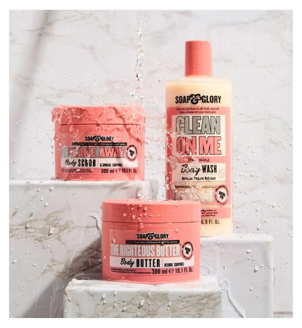 Soap & Glory Clean On Me bathroom scene, fresh, clean vibe for your shower ritual.