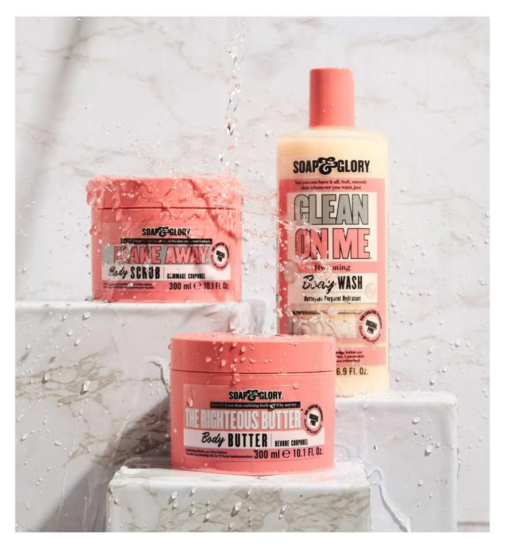 Soap & Glory Clean On Me bathroom scene, fresh, clean vibe for your shower ritual.
