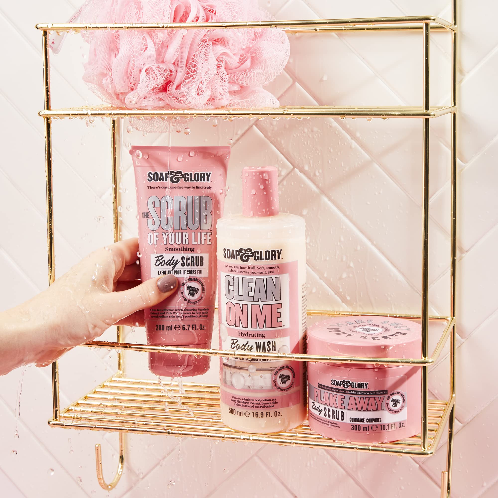Soap & Glory Original Pink Scrub Of Your Life rose bergamot scent closeup for spa-like ritual.