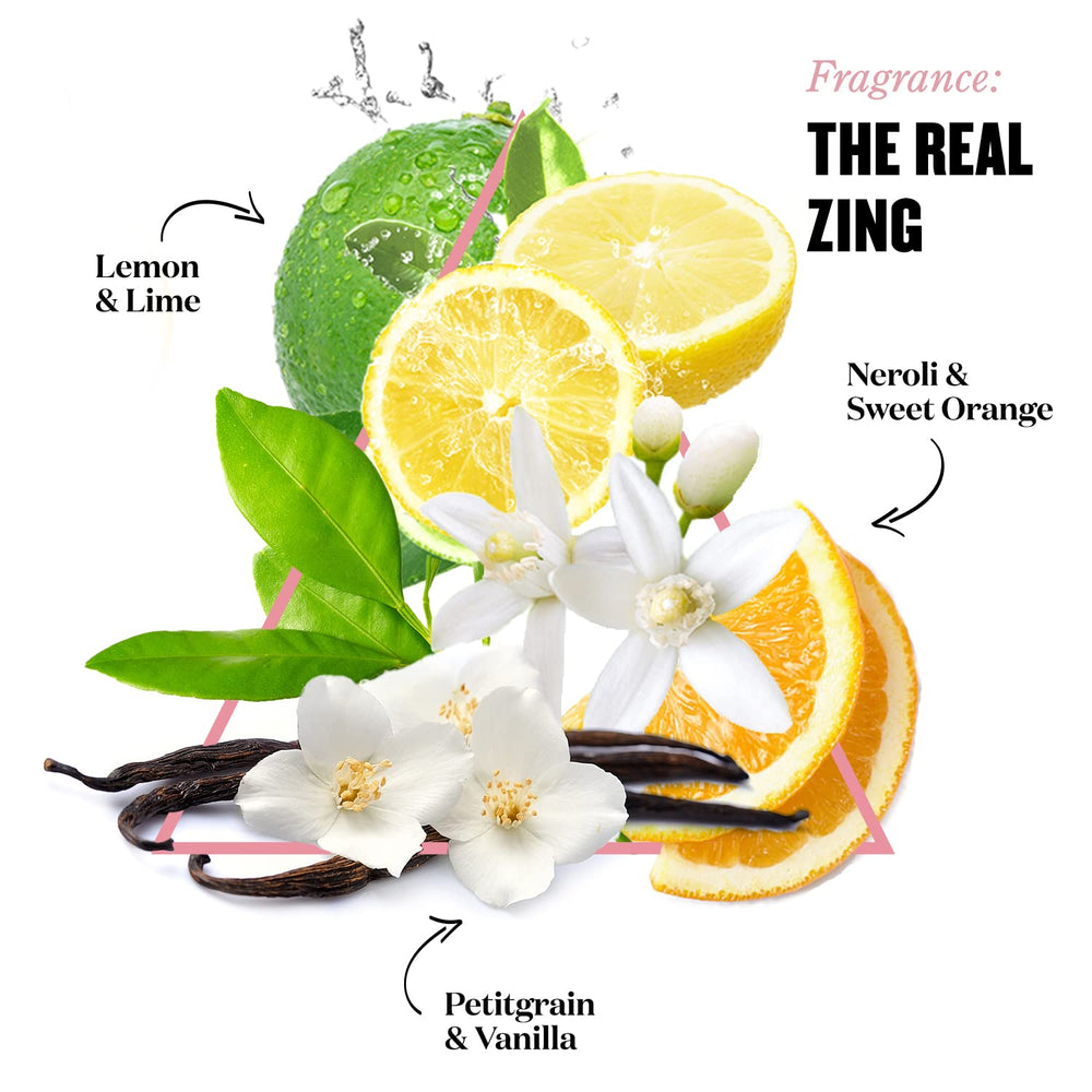 Soap & Glory Real Zing non-drying formula cares for post-shower comfort.