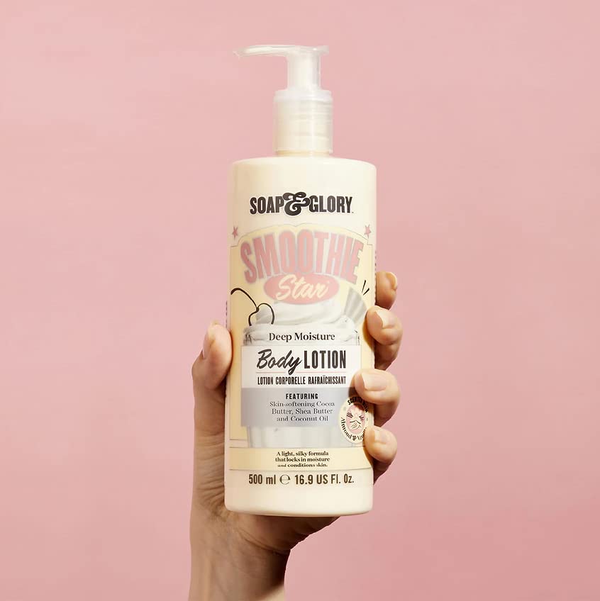 Close-up of Smoothie Star lotion texture showing quick absorption.