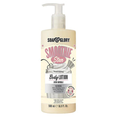 Soap & Glory Smoothie Star lotion bottle shows lightweight hydration for smoother skin.