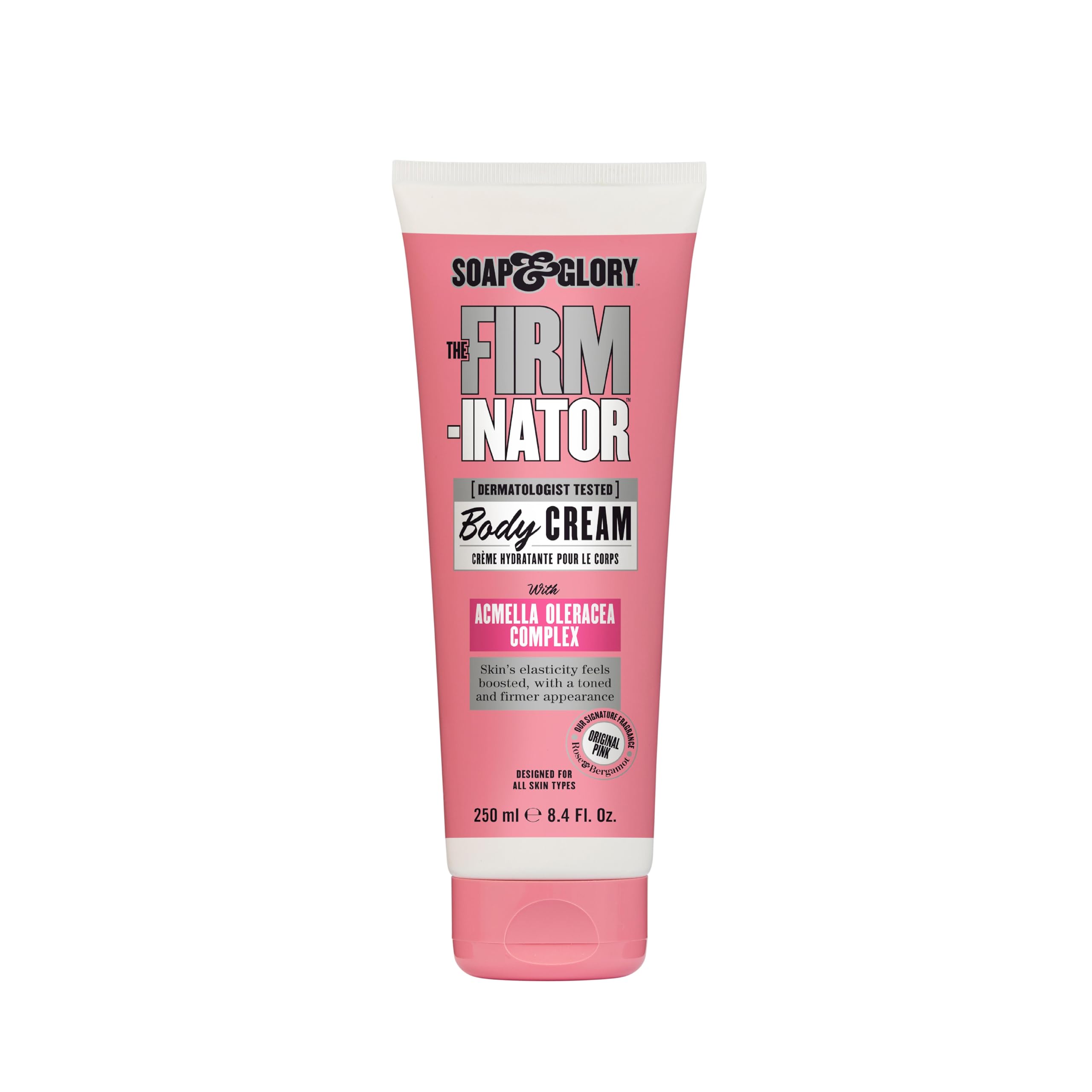 Soap & Glory The Firm-inator bottle front for firming body care.