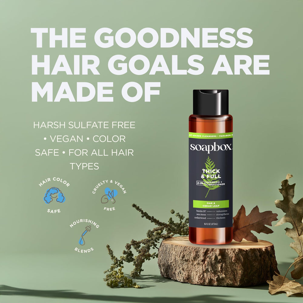 Soapbox Biotin illustration highlights hair-friendly nourishment without harsh ingredients.