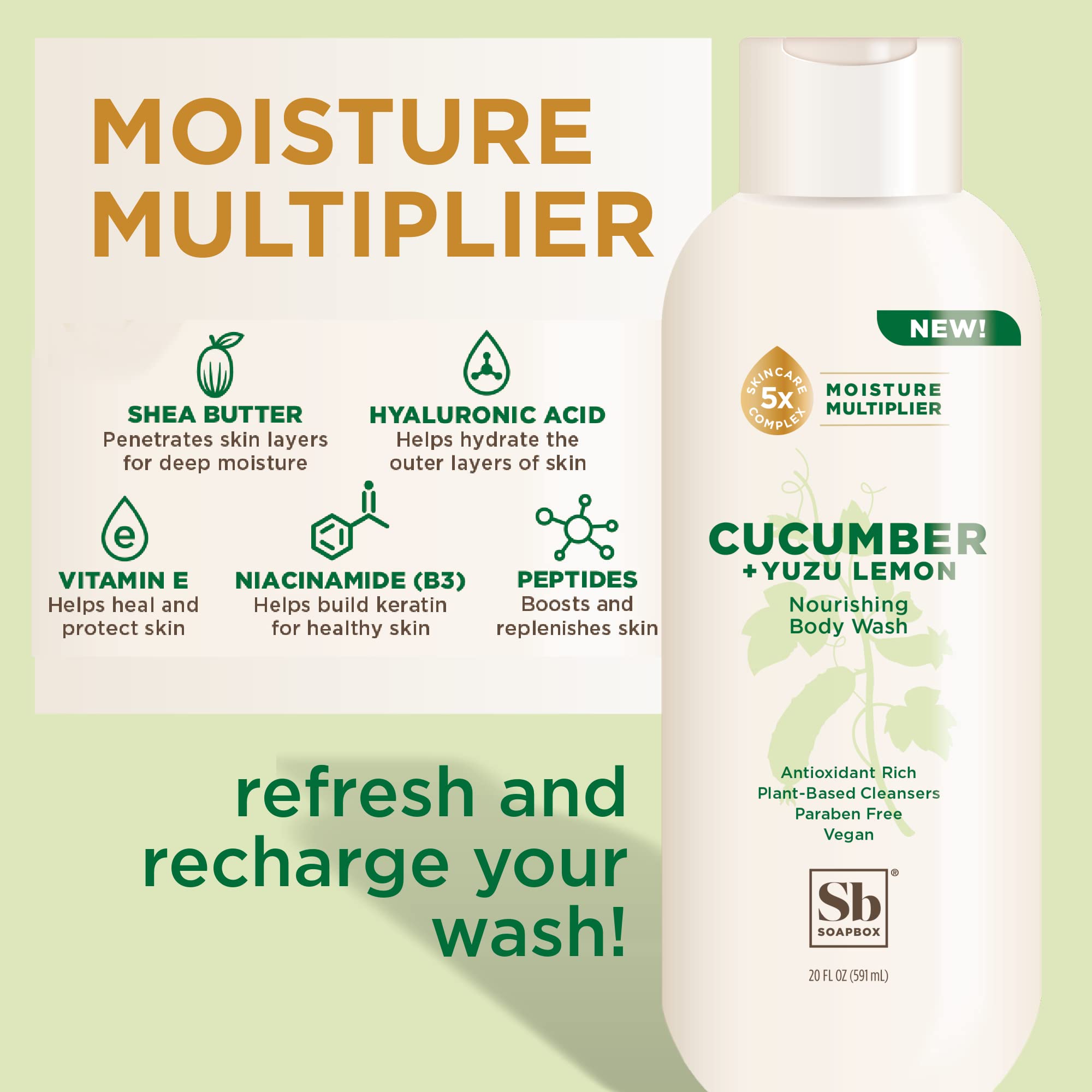 Soapbox cucumber-yuzu-lemon body wash three-pack highlights vegan, antioxidant-rich cleansing
