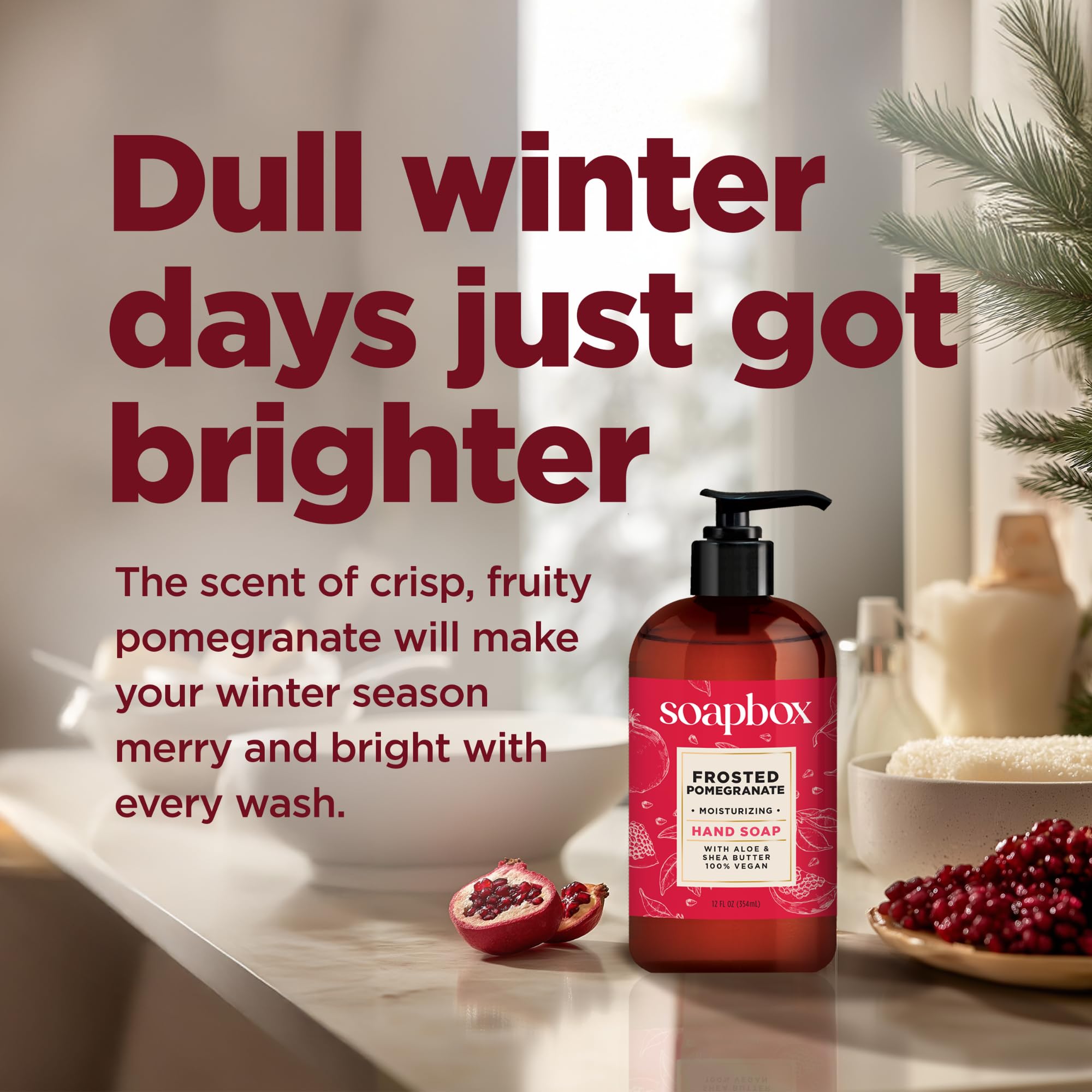 Soapbox Frosted Pomegranate bottle with bright aromatic scent